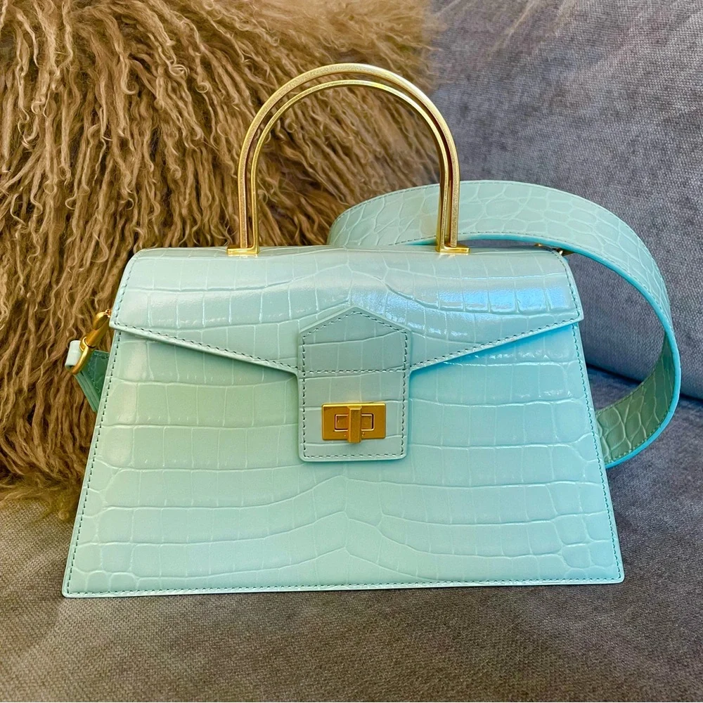 Apede Mod Mint Green Croc-Embossed Satchel - Picture 2 of 10